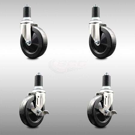 5 Inch 316SS Hard Rubber Swivel 1-1/2 Inch Expanding Stem Caster Brake SCC, 2PK